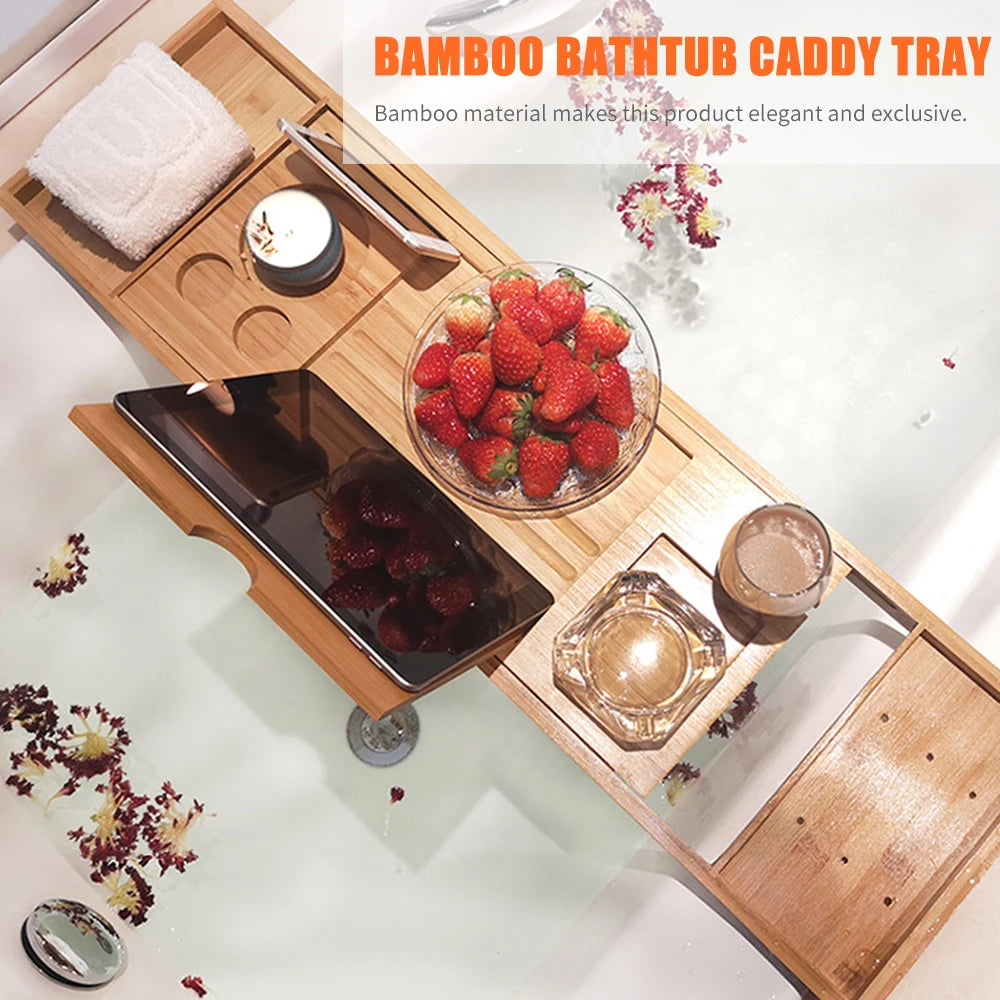Expandable Bamboo Bathtub Caddy Tray