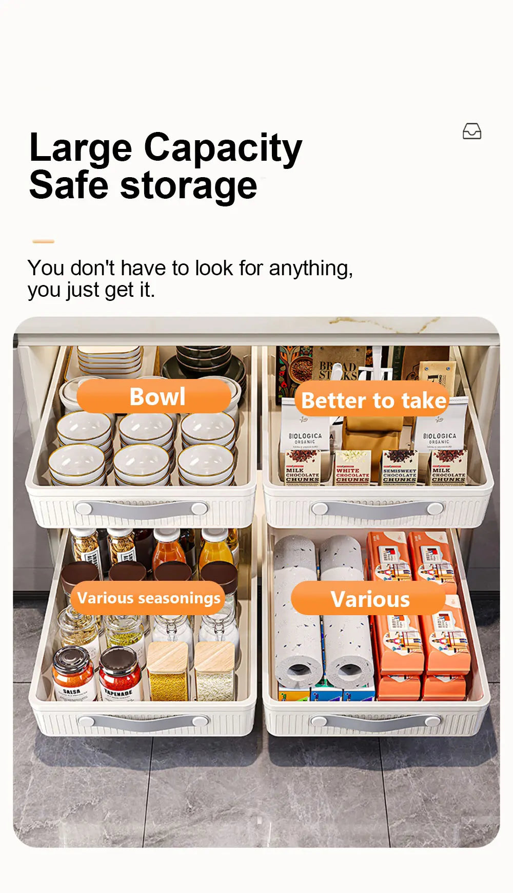 Pull-Out Cabinet Drawer Organizer with Slide Rails
