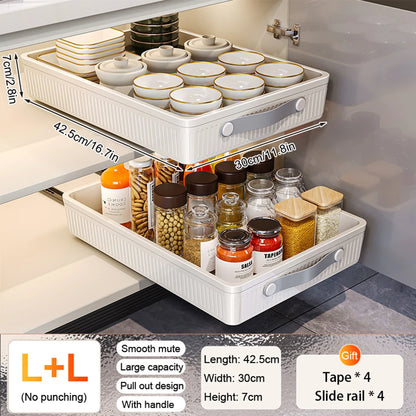 Pull-Out Cabinet Drawer Organizer with Slide Rails