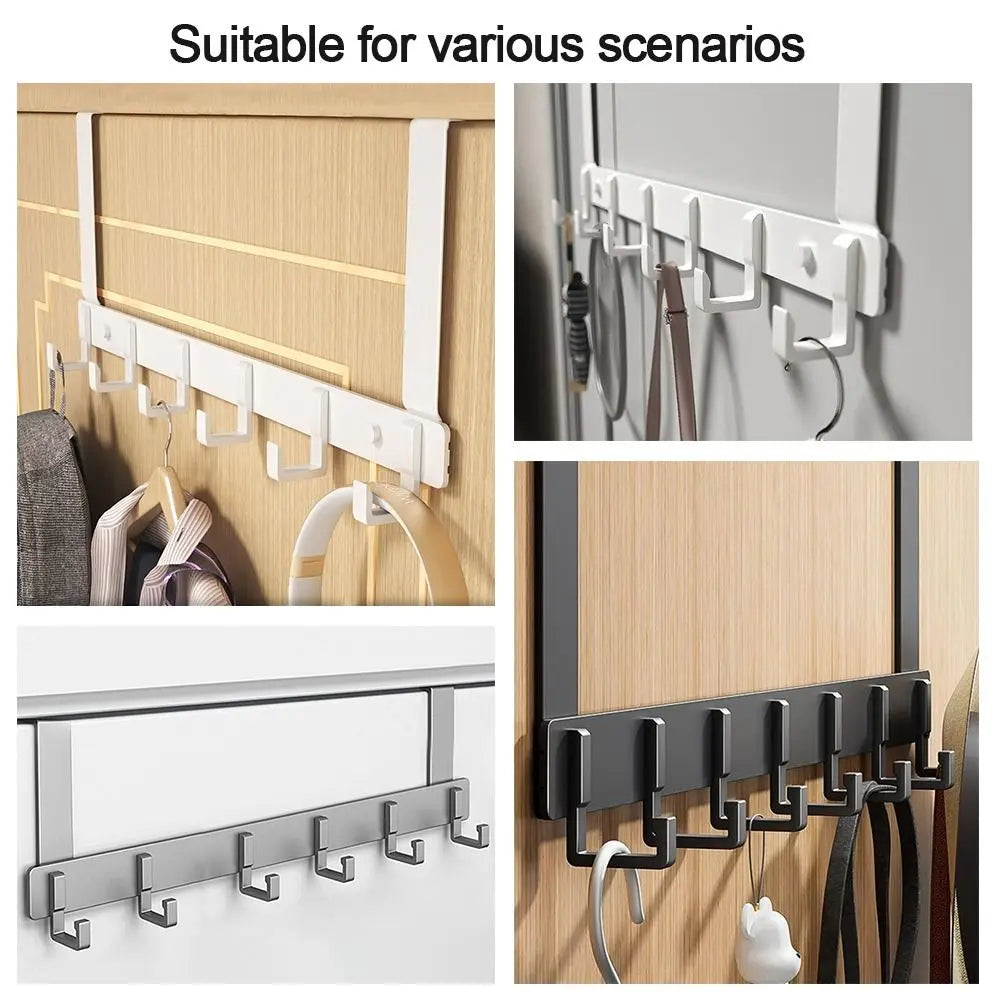 6-Hook Over-the-Door Hanger Rack | 11cm Clothes, Towel & Hat Organizer