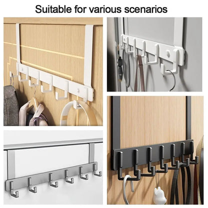 6-Hook Over-the-Door Hanger Rack | 11cm Clothes, Towel & Hat Organizer