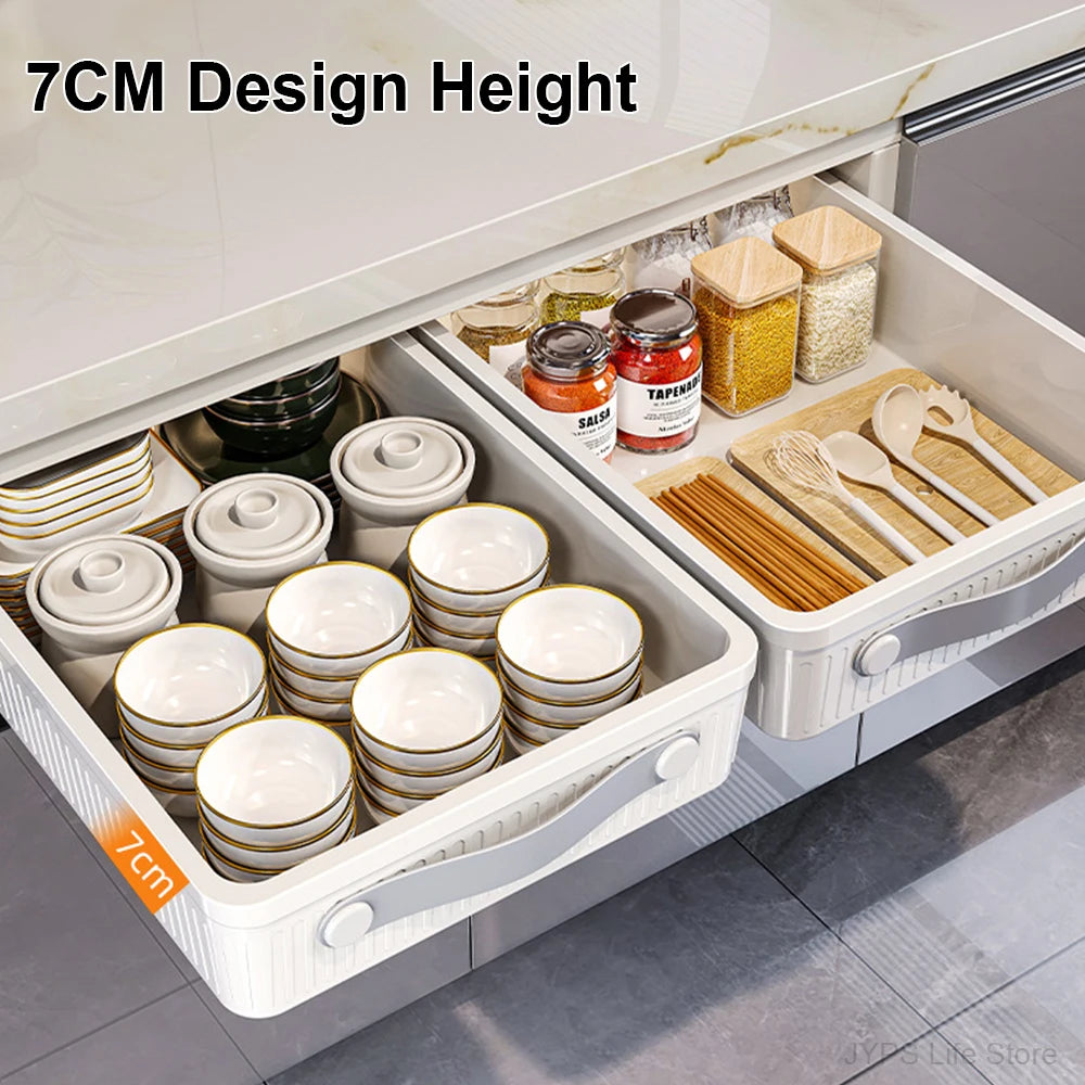 Pull-Out Cabinet Drawer Organizer with Slide Rails