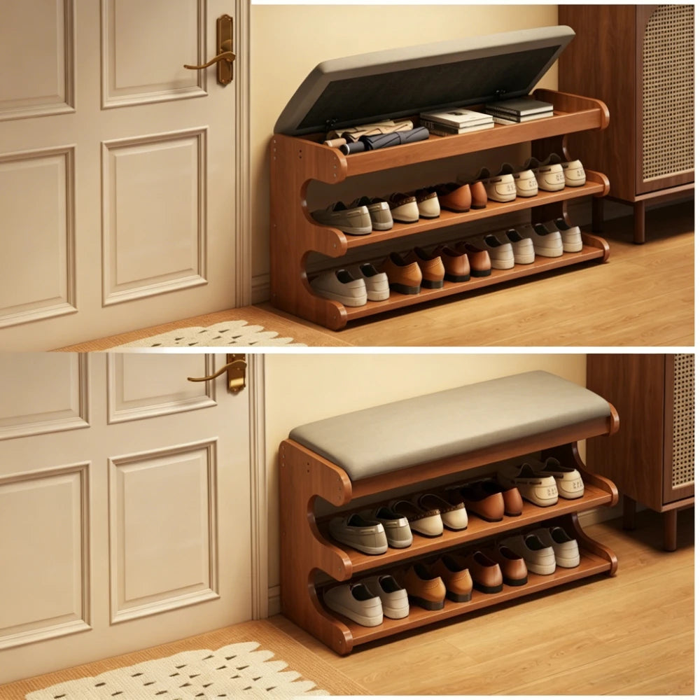 Upholstered Flip-Top Shoe Storage Bench