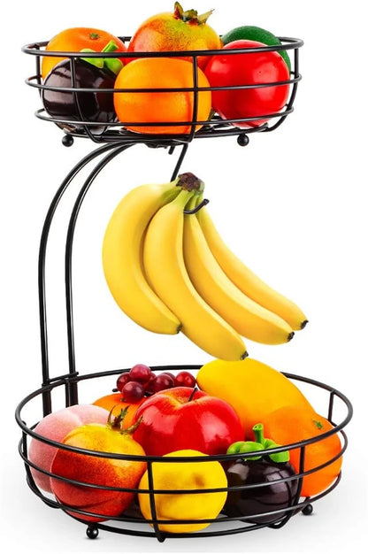 2-Tier Countertop Fruit Basket with Banana Hanger