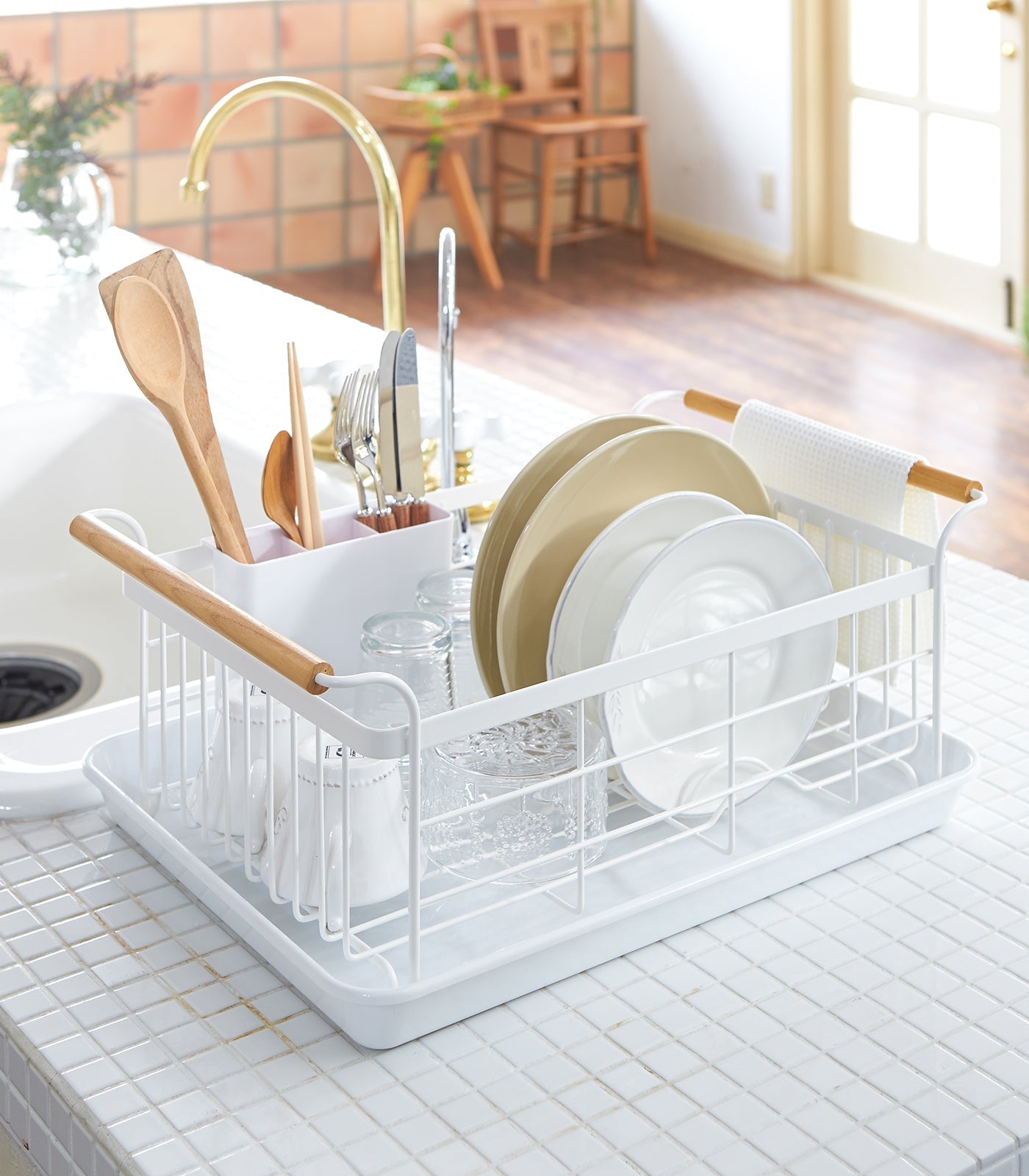 Steel & Wood Dish Drying Rack