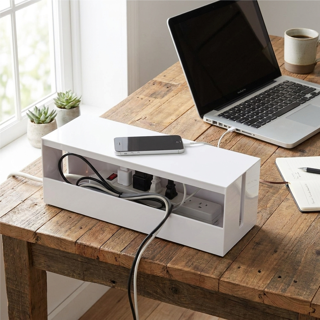 Cable box on desk