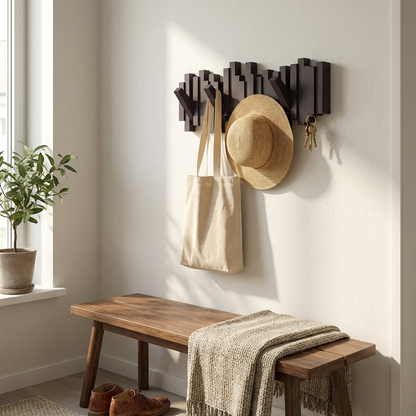 Wall hook rail in entryway