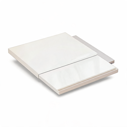 White extendable countertop appliance tray, partly extended, on a white background