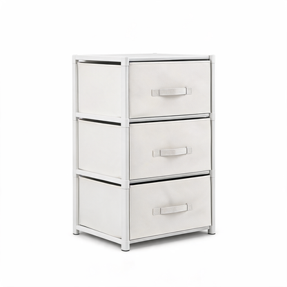 White 3-drawer fabric storage chest on a white background
