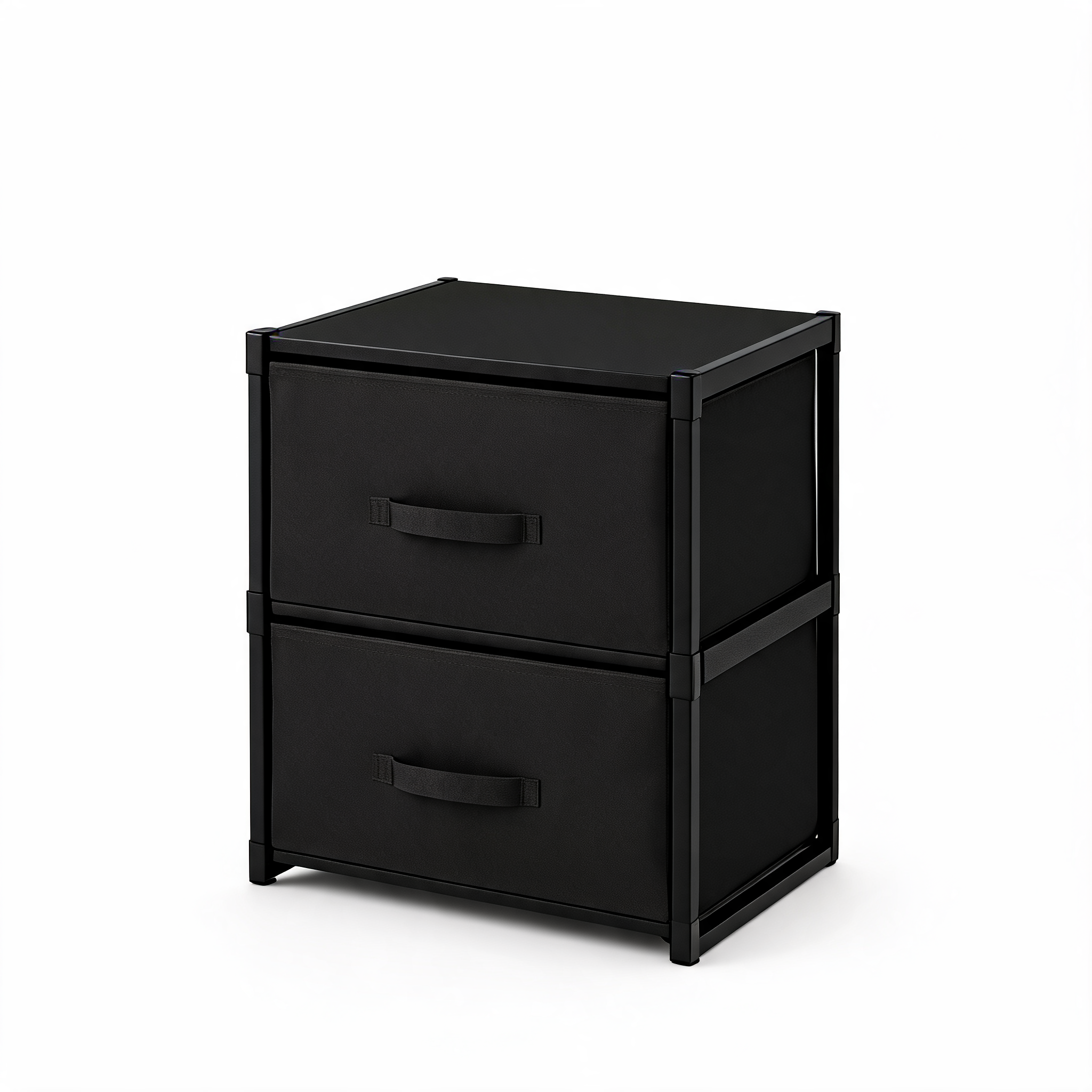 Black 2-drawer fabric storage chest on a white background