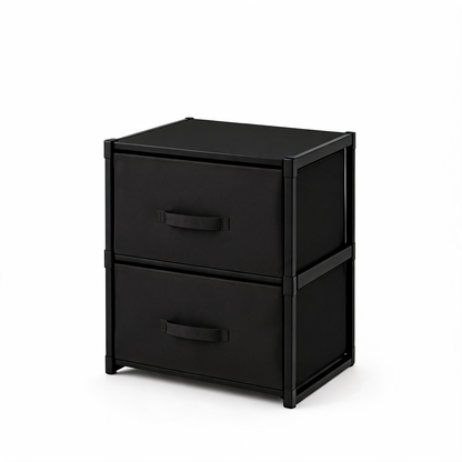 Black 2-drawer fabric storage chest on a white background
