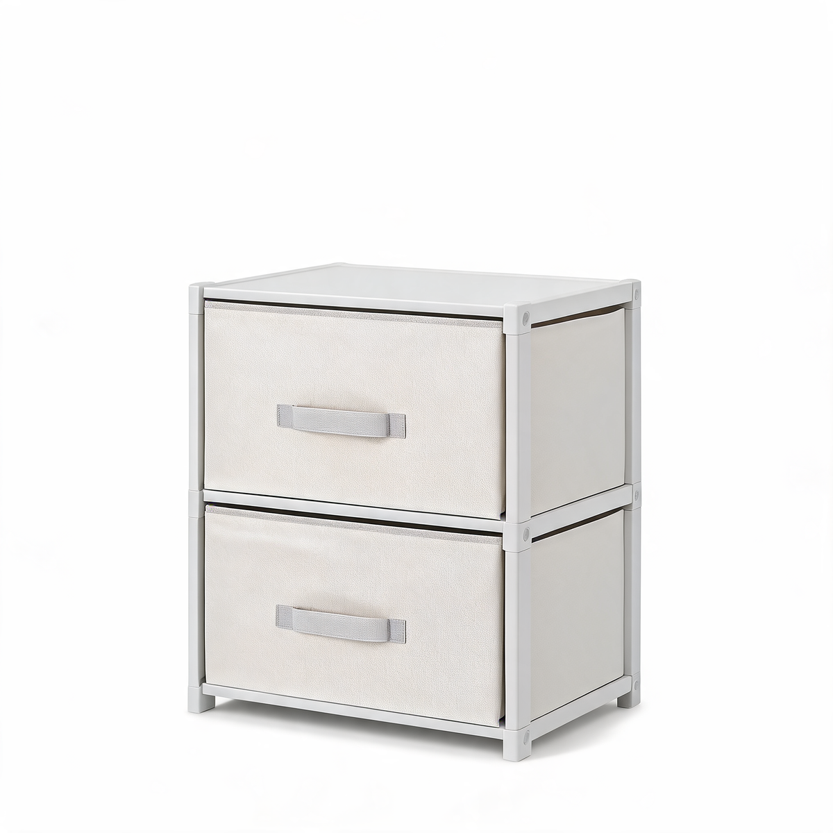 White 2-drawer fabric storage chest on a white background