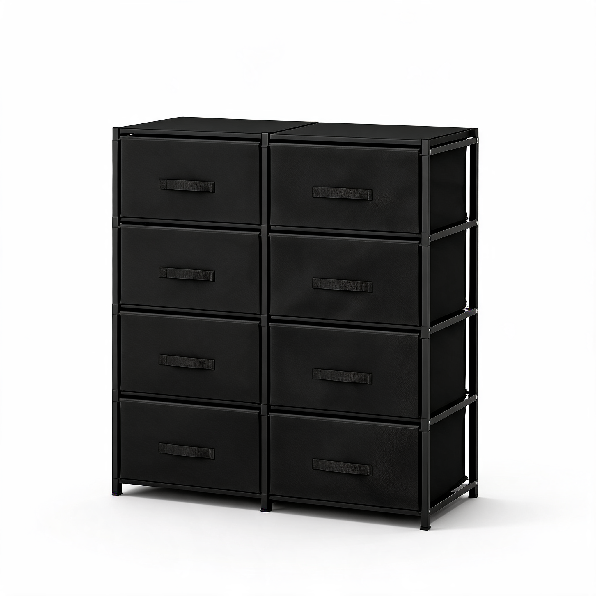 Black 8-drawer fabric storage chest on a white background