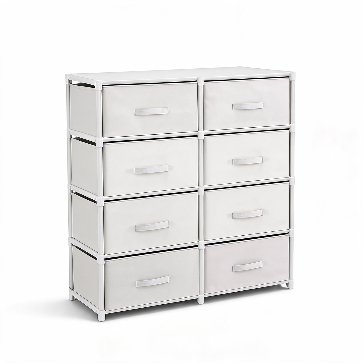 White 8-drawer fabric storage chest on a white background