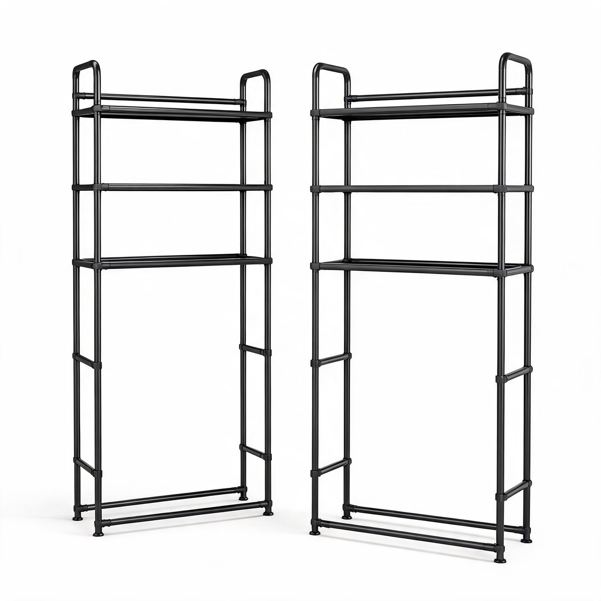 Two black over-the-toilet storage racks, 2-pack, on a white background