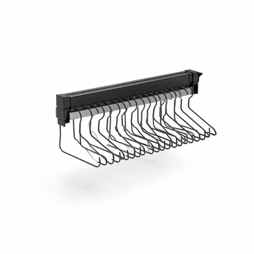 Black pull-out closet trouser rack on white background