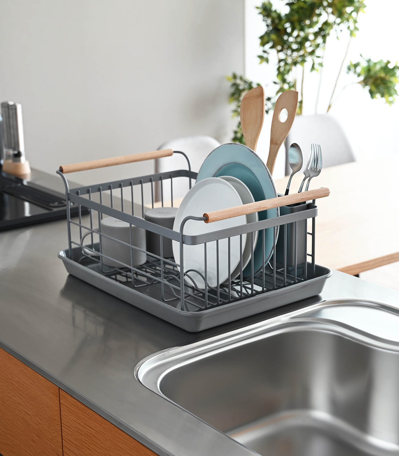 Steel & Wood Dish Drying Rack