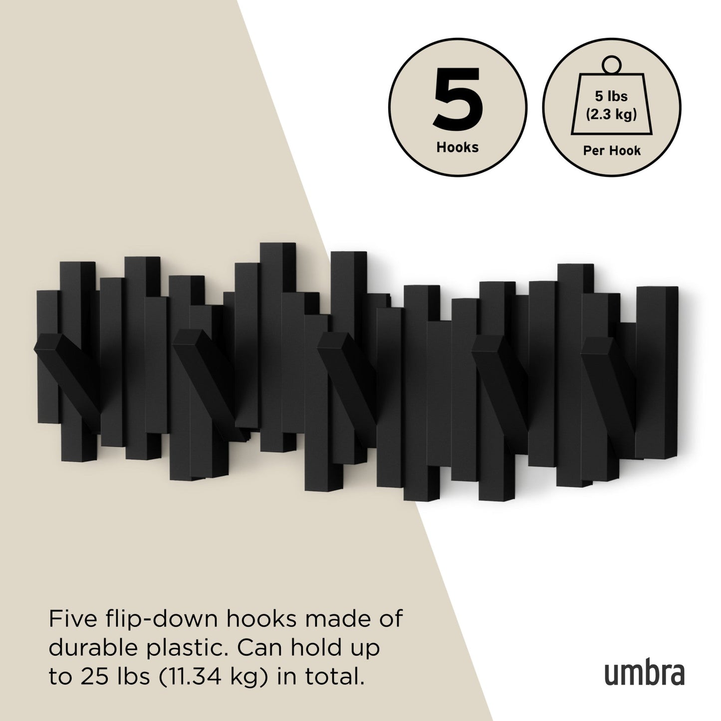 5-Peg Wall Hook Rail