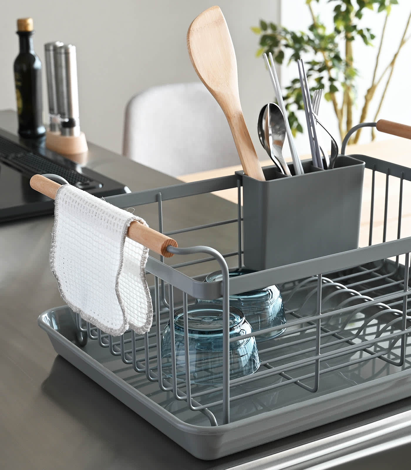 Steel & Wood Dish Drying Rack